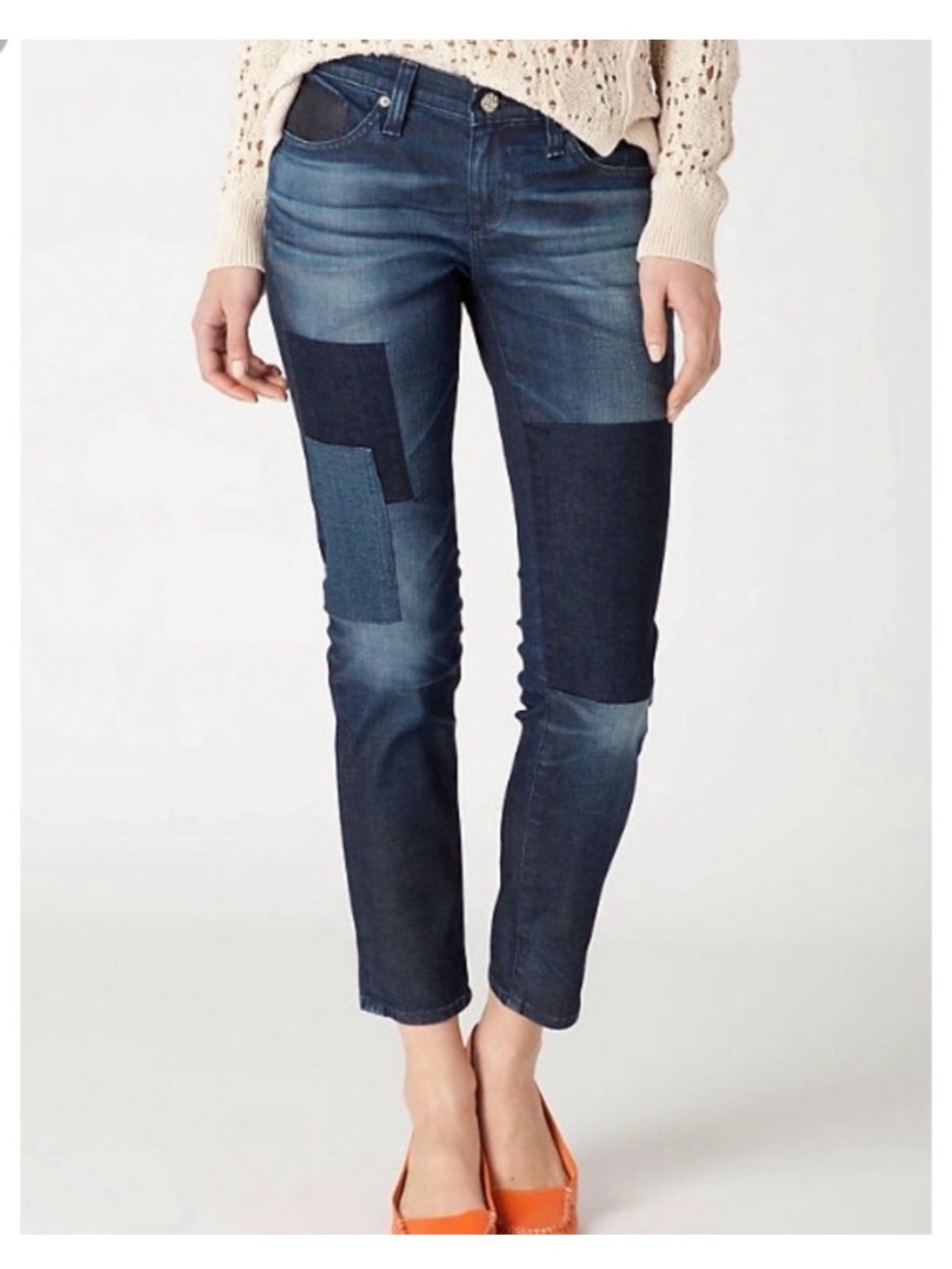 AG Adriano Goldschmeid Patchwork Stevie Ankle Slim Straight Leg Crop Jeans